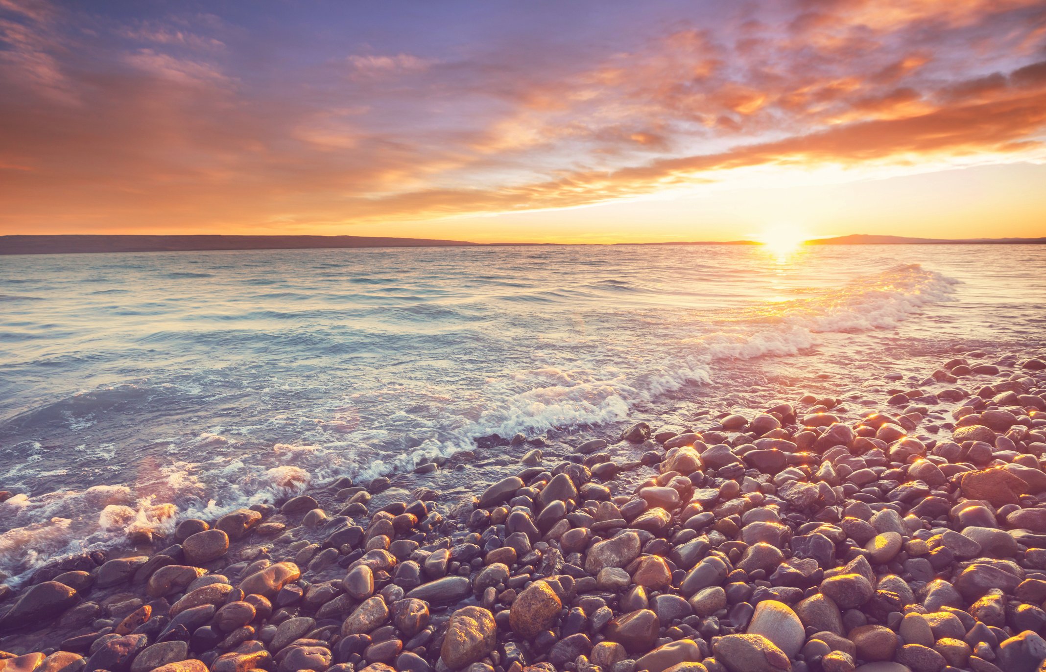 Sea Sunset at Rocky Coast